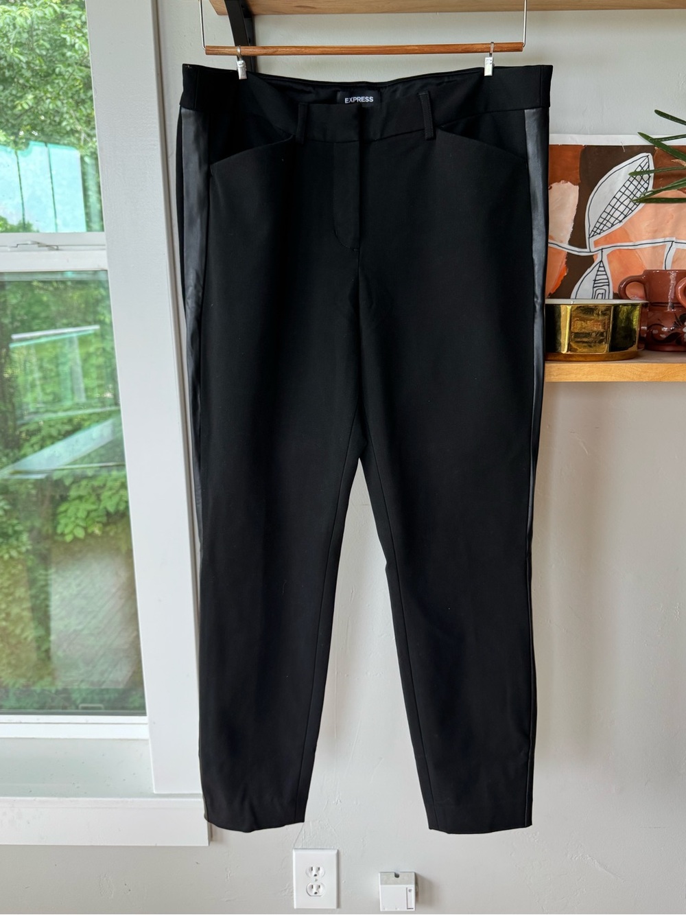 Express Black Tuxedo Stripe Skinny Mid Rise Pants Size 12
